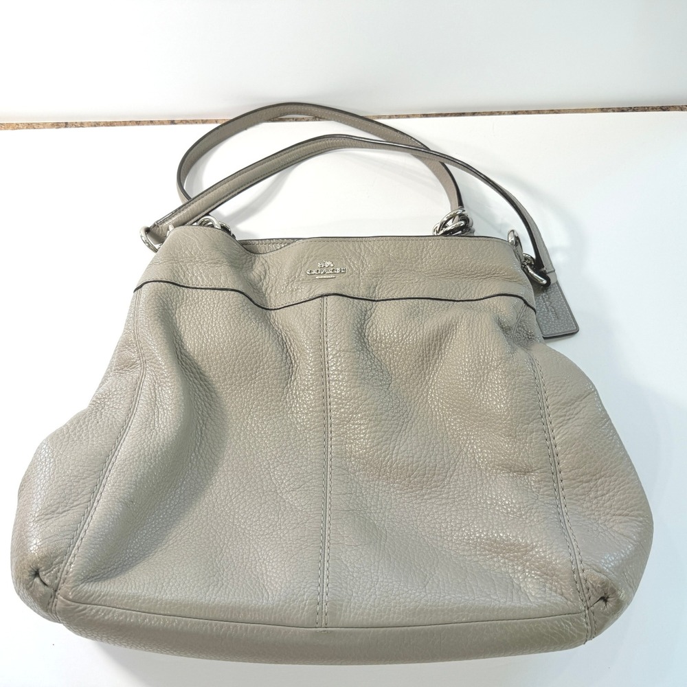 Coach Lexy Shoulder Bag Pearl Gray Pebbled Leather Hobo F57545